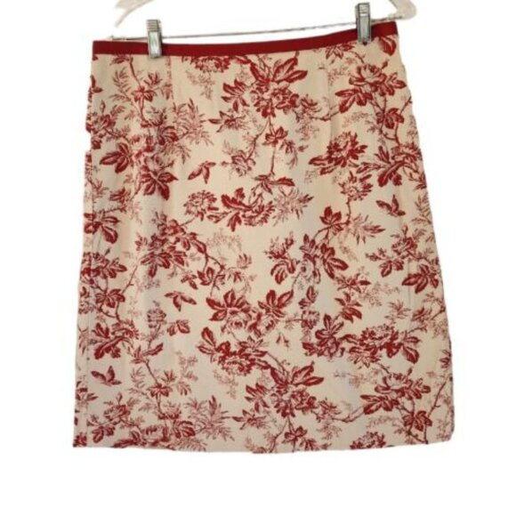 Eddie Bauer Dresses & Skirts - Eddie Bauer Floral Toile Pencil Skirt Cream Red Cotton Size 12 Womens
